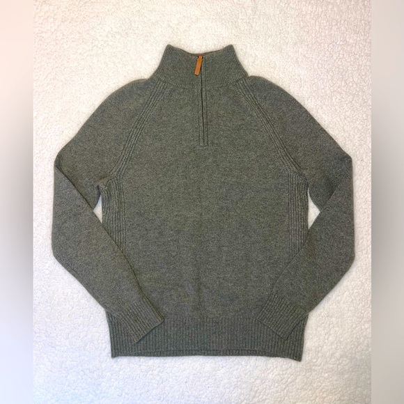 Banana Republic Italian Wool Blend Quarter Zip Heather Green Sweater Mens Medium - Picture 2 of 7